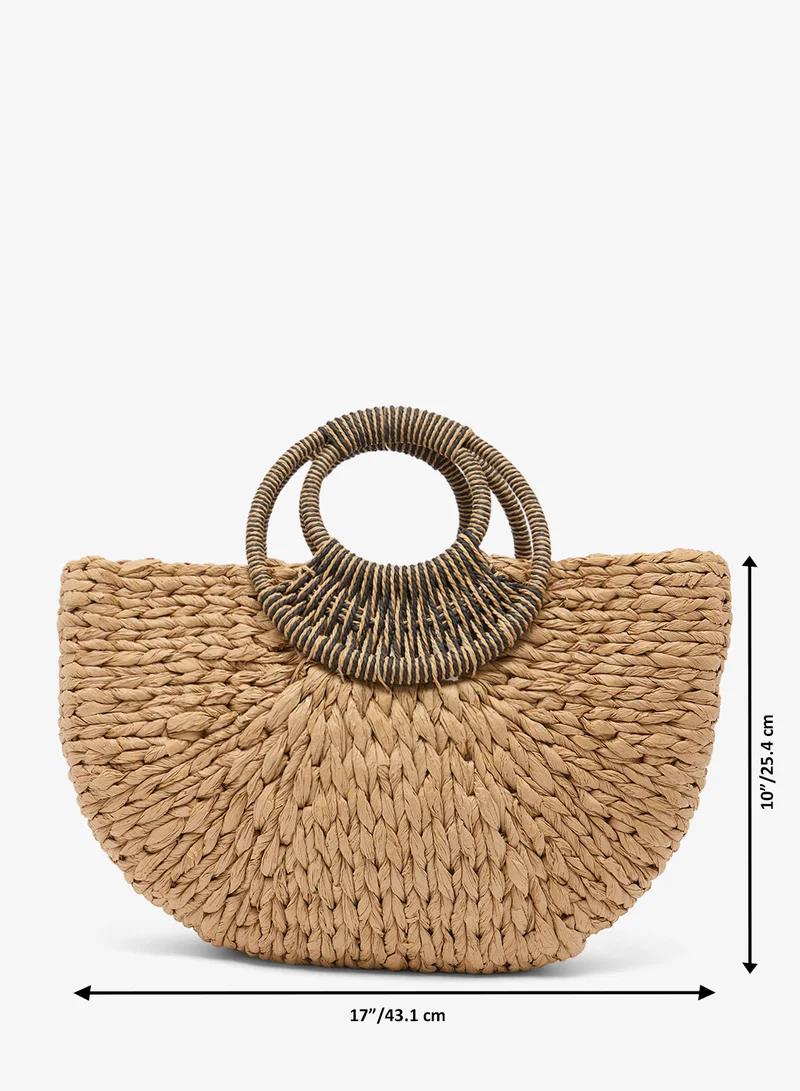 ELLA Brown raffia textured top handle structured bag for Women | Best Price UAE